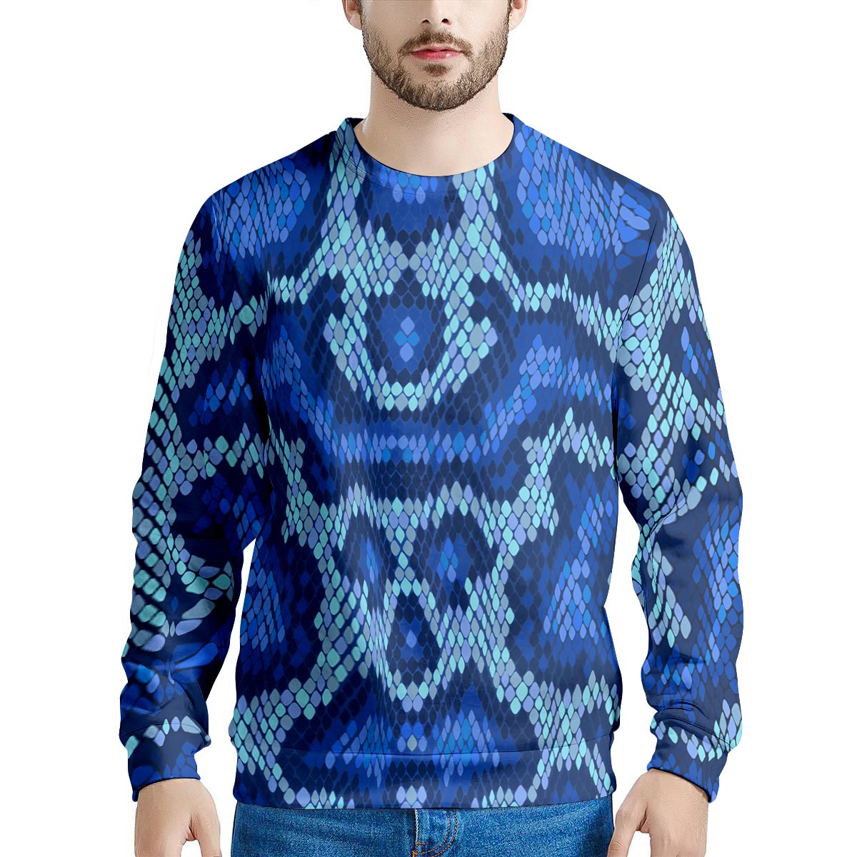 Blue Snakeskin Print Men's Sweatshirt-grizzshop