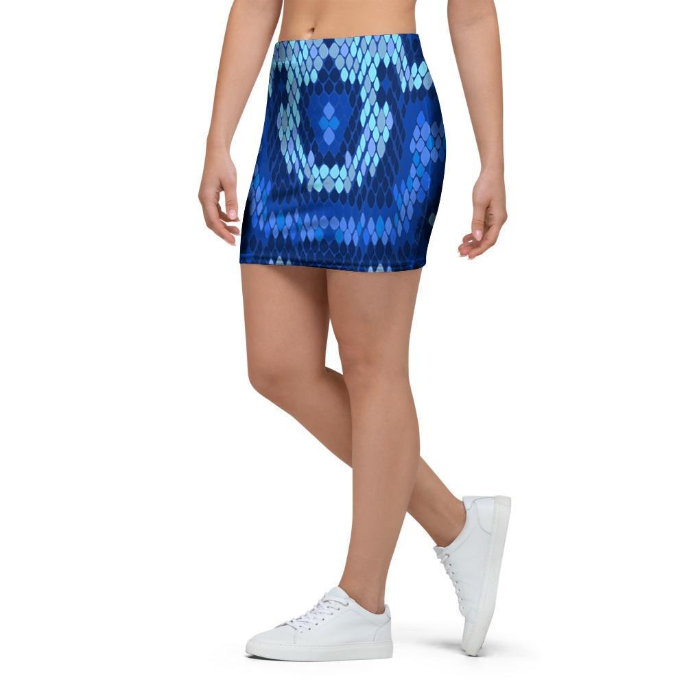 Blue Snakeskin Print Mini Skirt-grizzshop