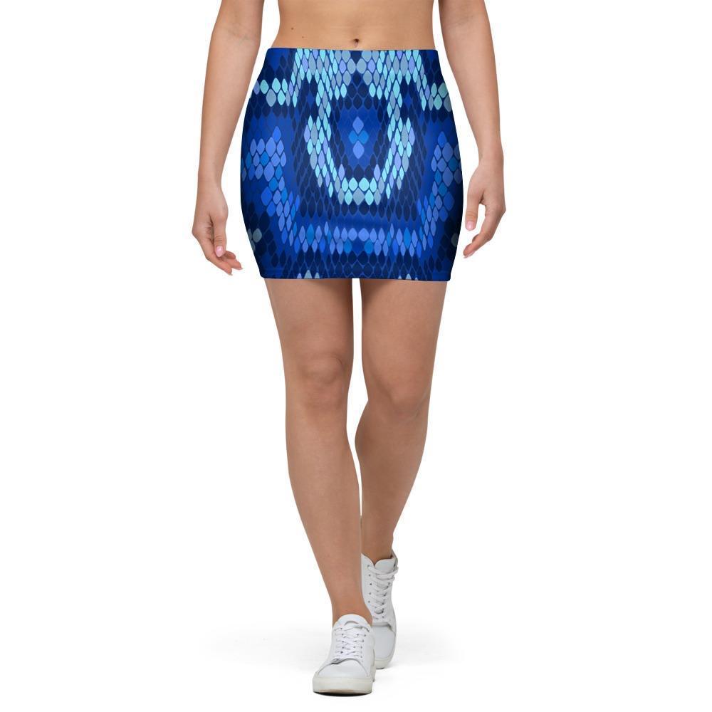 Blue Snakeskin Print Mini Skirt-grizzshop