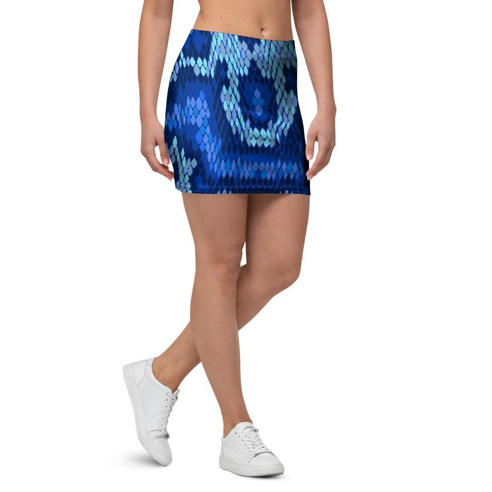 Blue Snakeskin Print Mini Skirt-grizzshop