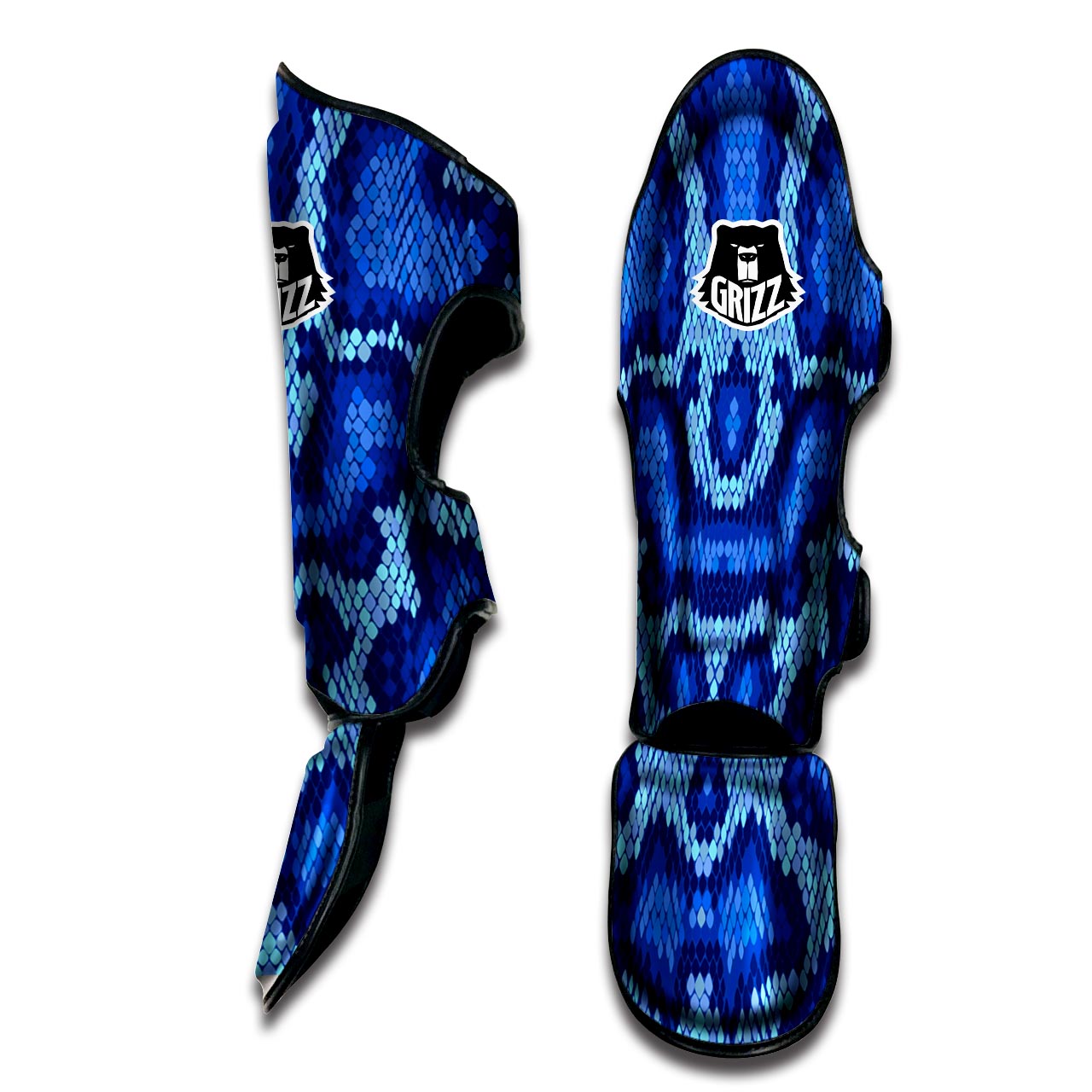 Blue Snakeskin Print Muay Thai Shin Guard-grizzshop