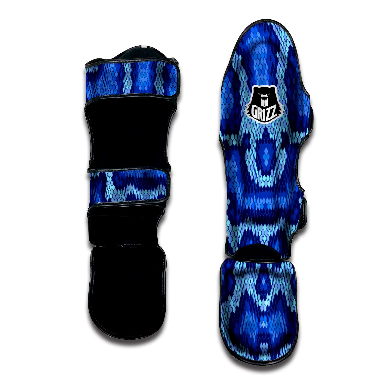 Blue Snakeskin Print Muay Thai Shin Guard-grizzshop