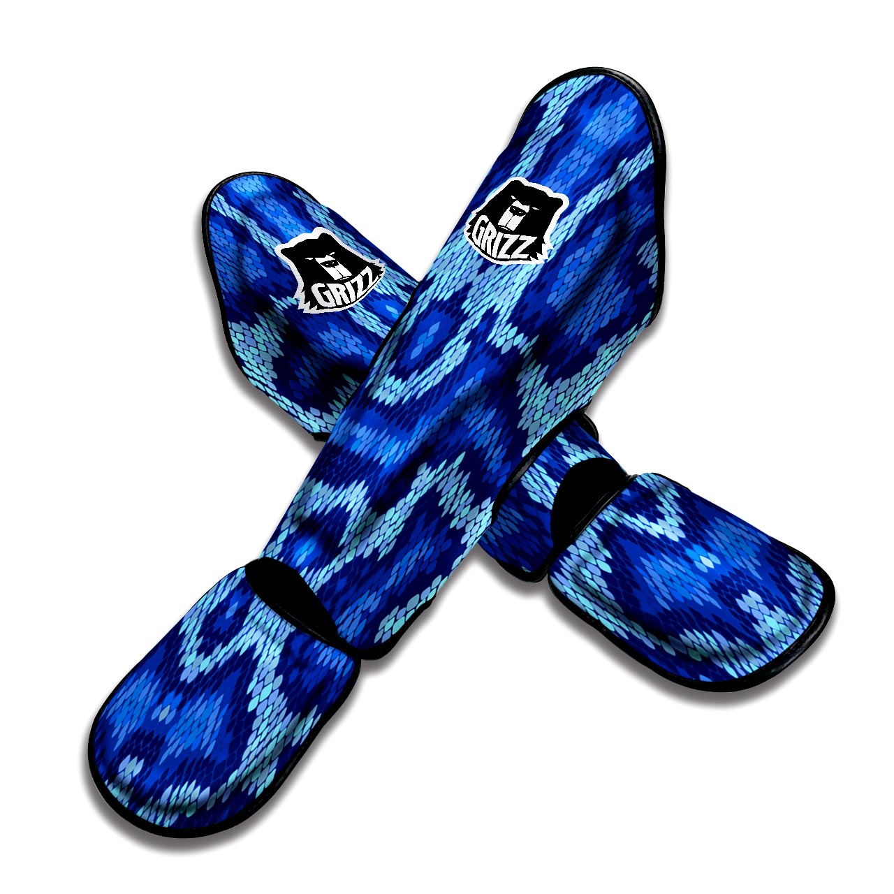 Blue Snakeskin Print Muay Thai Shin Guard-grizzshop