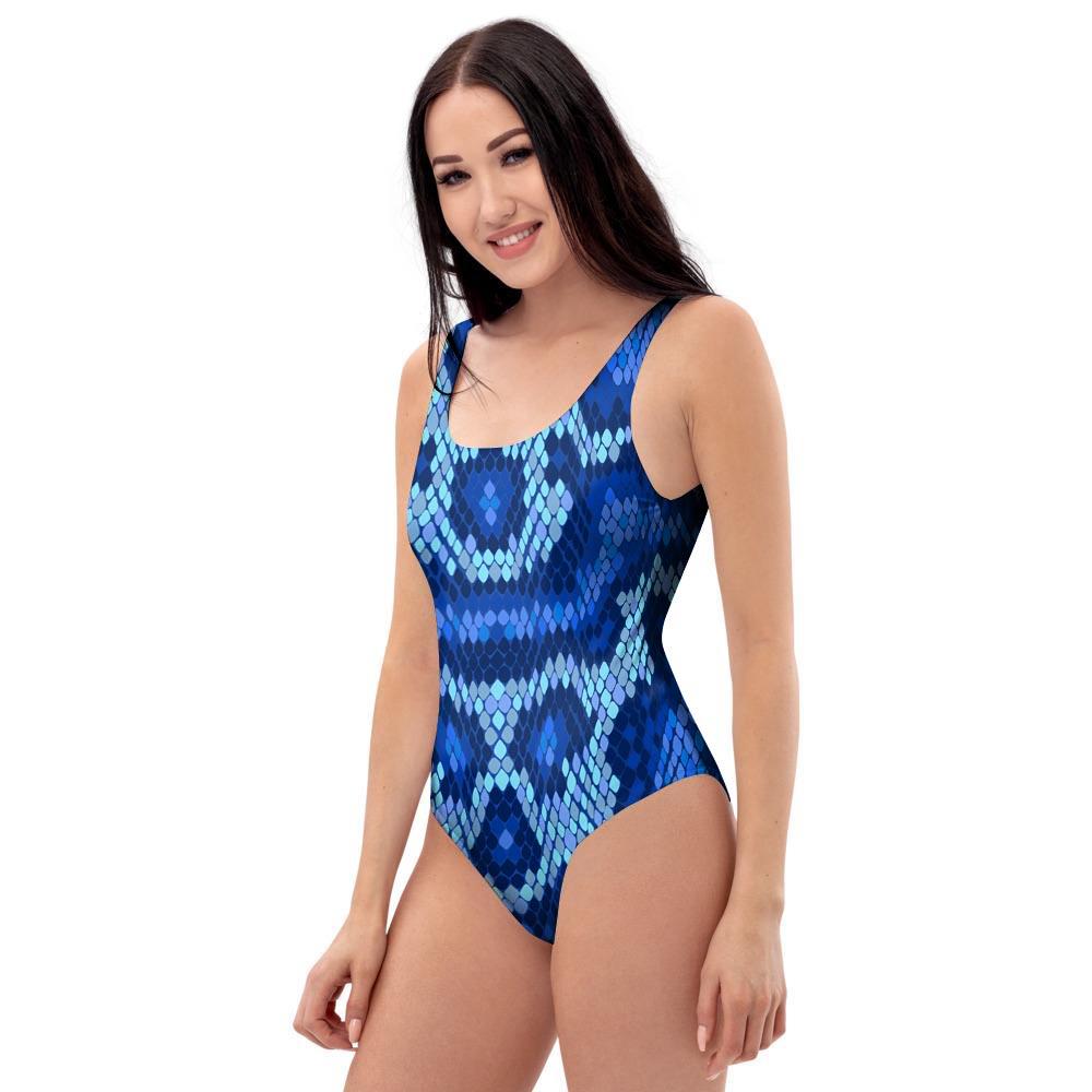 Blue Snakeskin Print One Piece Swimsuite-grizzshop