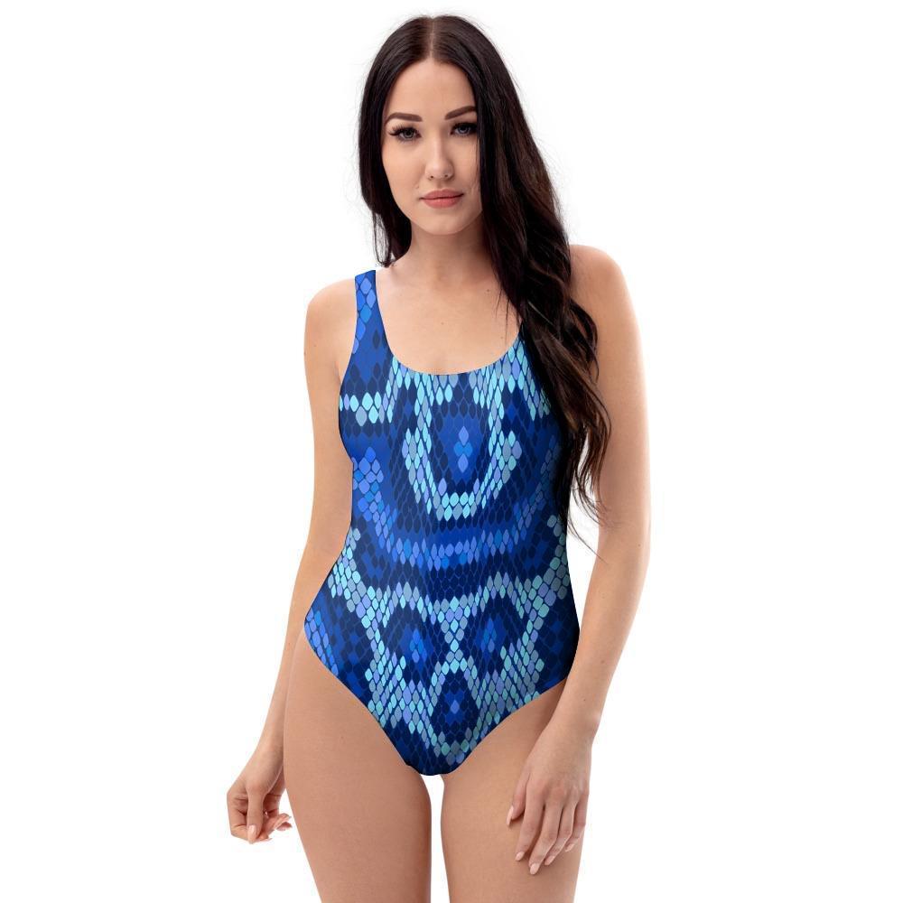 Blue Snakeskin Print One Piece Swimsuite-grizzshop