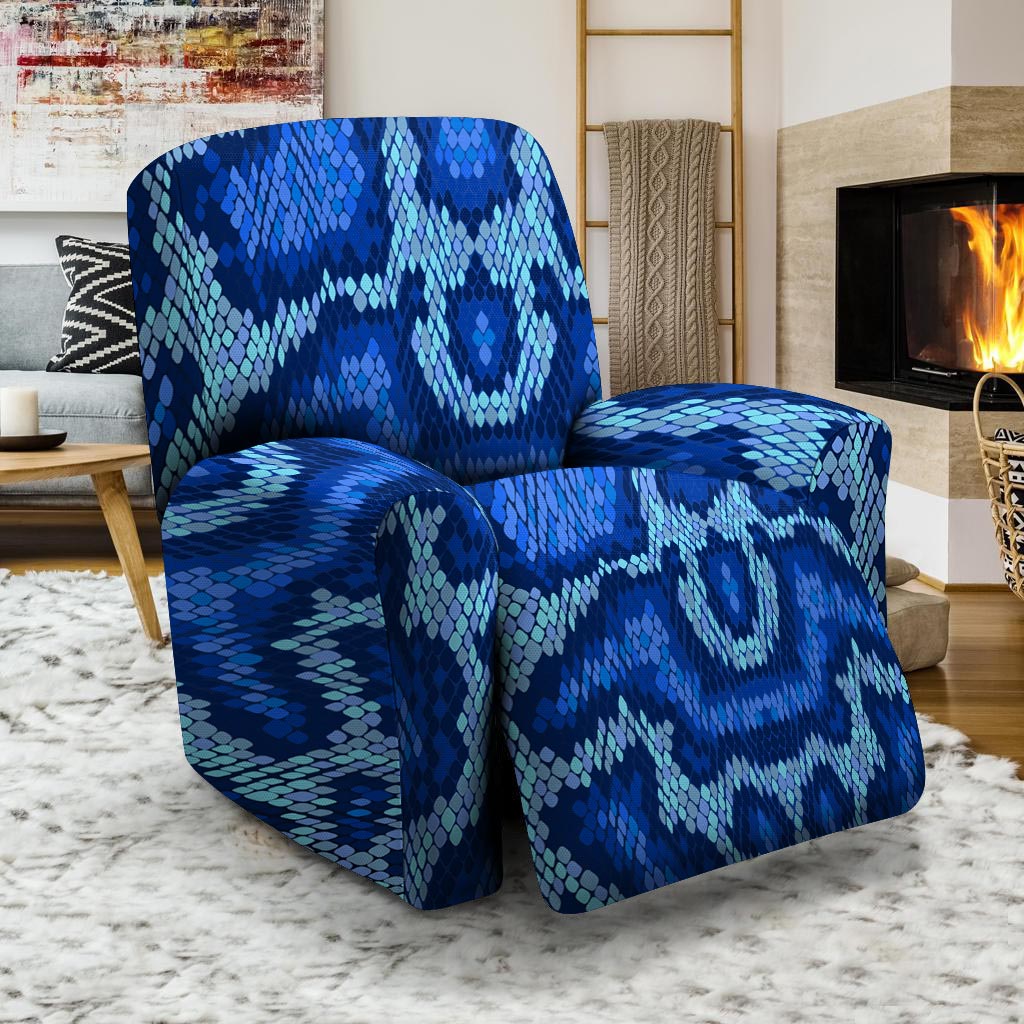 Blue Snakeskin Print Recliner Cover-grizzshop