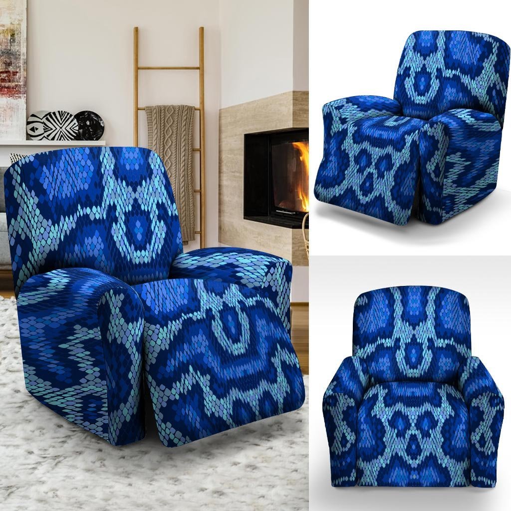 Blue Snakeskin Print Recliner Cover-grizzshop