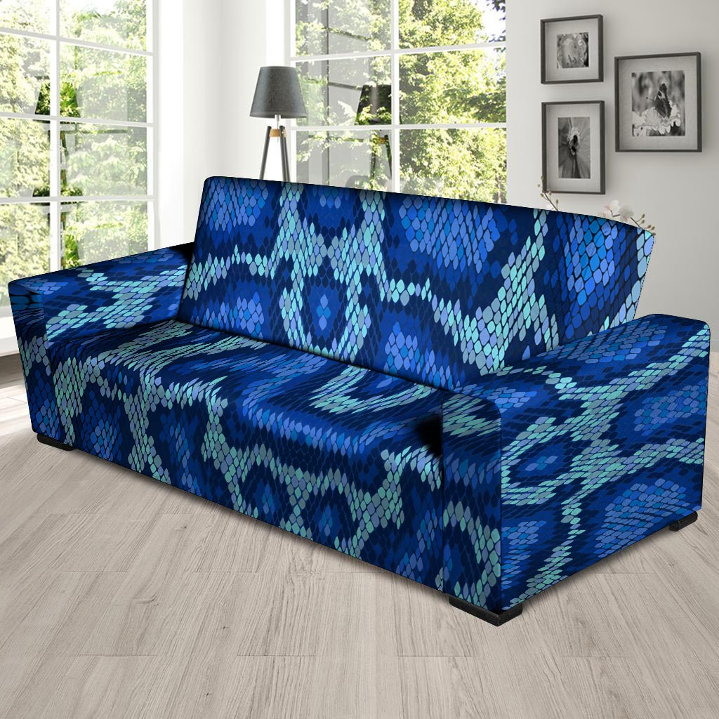 Blue Snakeskin Print Sofa Cover-grizzshop