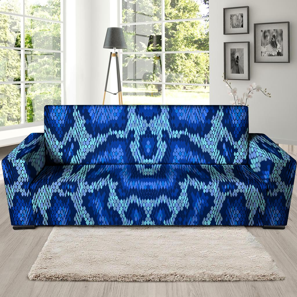 Blue Snakeskin Print Sofa Cover-grizzshop