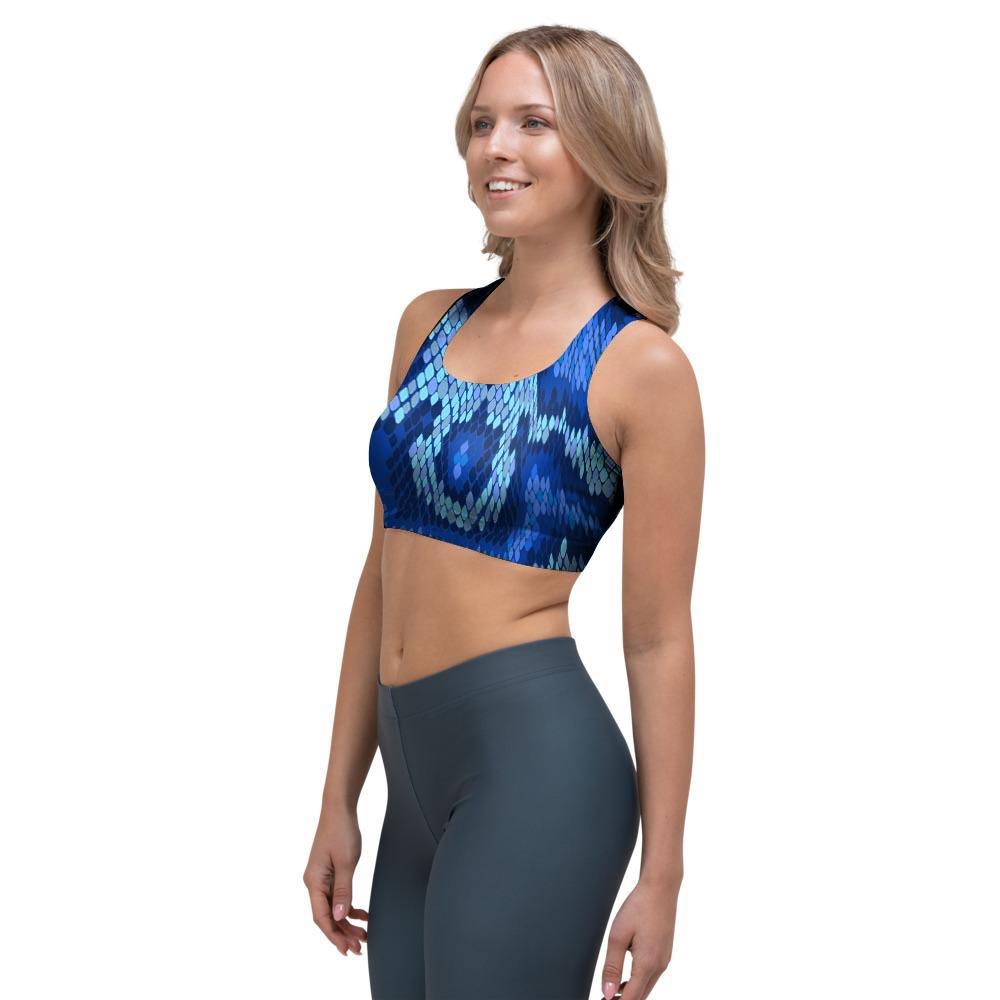 Blue Snakeskin Print Sports Bra-grizzshop