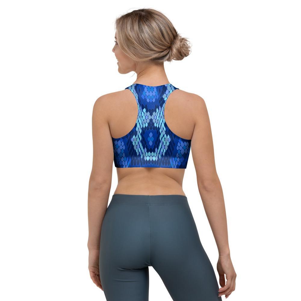 Blue Snakeskin Print Sports Bra-grizzshop