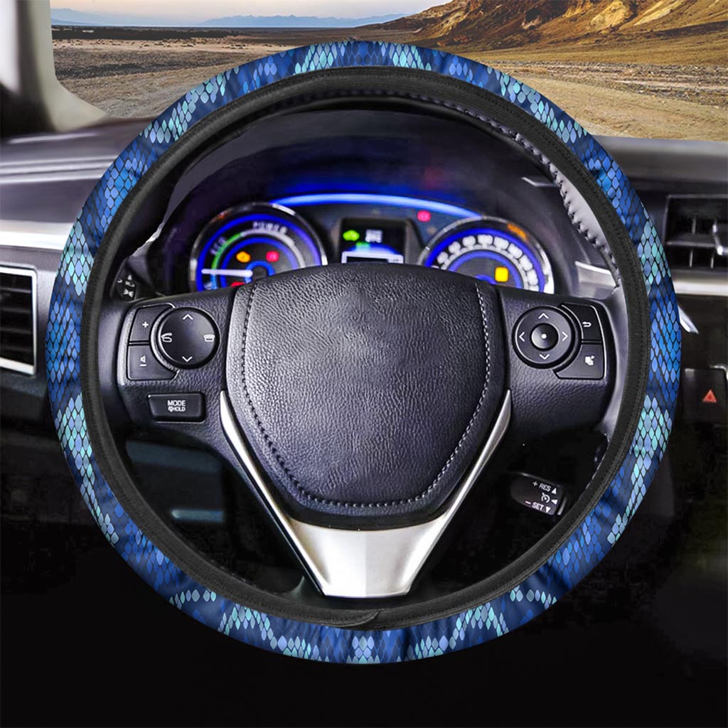 Blue Snakeskin Print Steering Wheel Cover-grizzshop