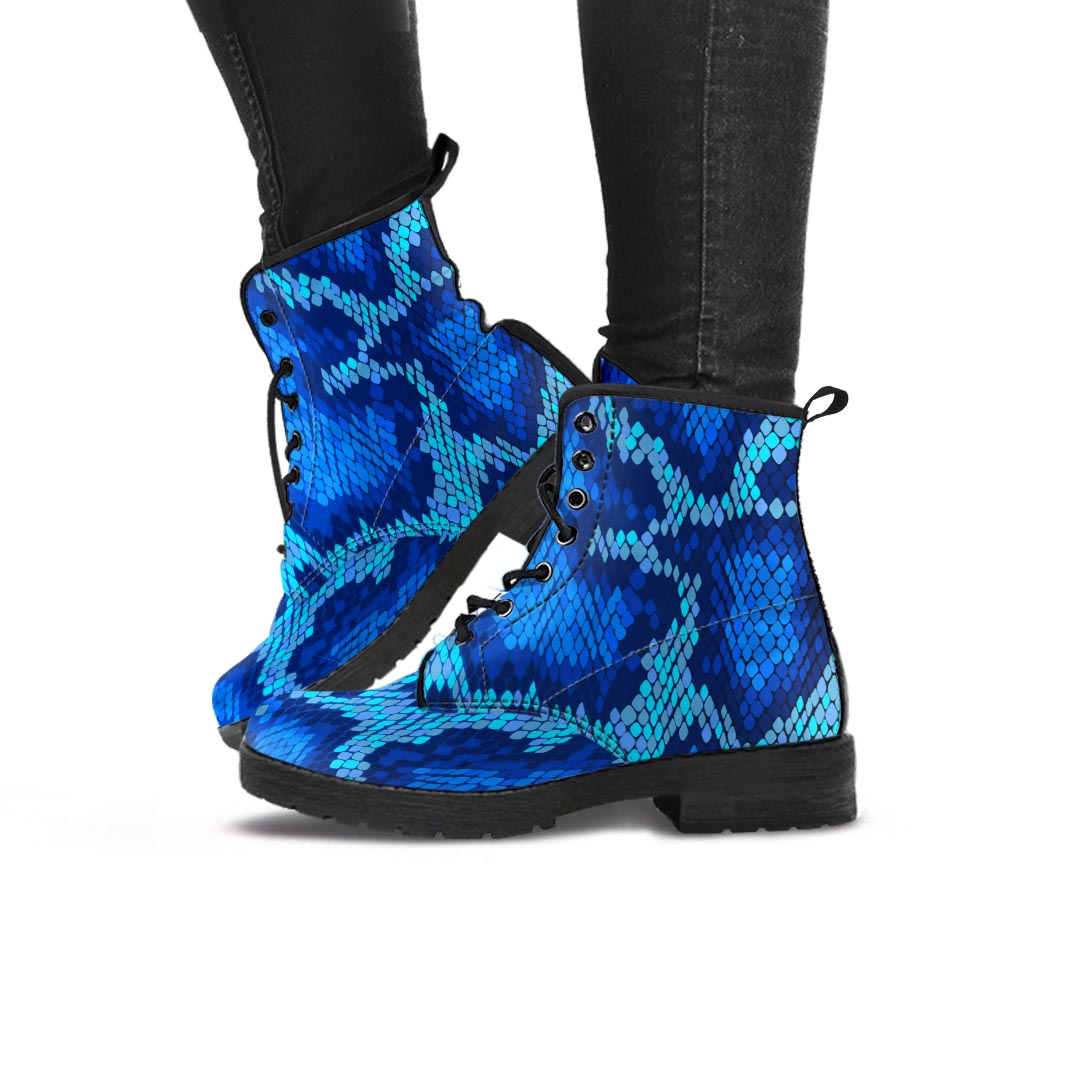 Blue Snakeskin Print Women's Boots-grizzshop