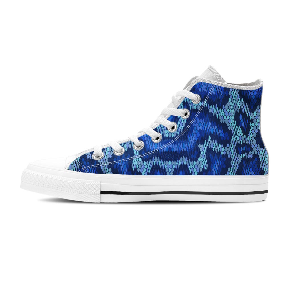 Blue Snakeskin Print Women's High Top Shoes-grizzshop