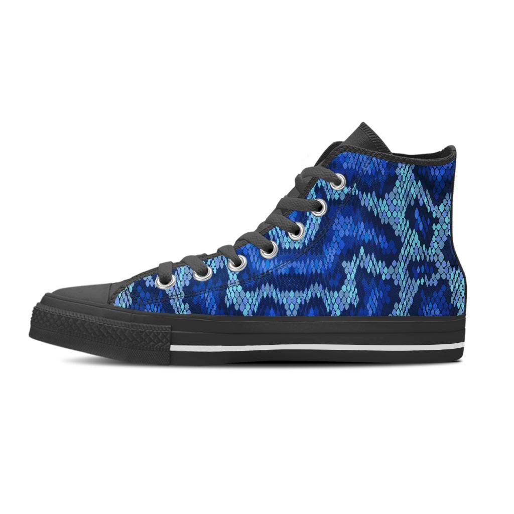 Blue Snakeskin Print Women's High Top Shoes-grizzshop