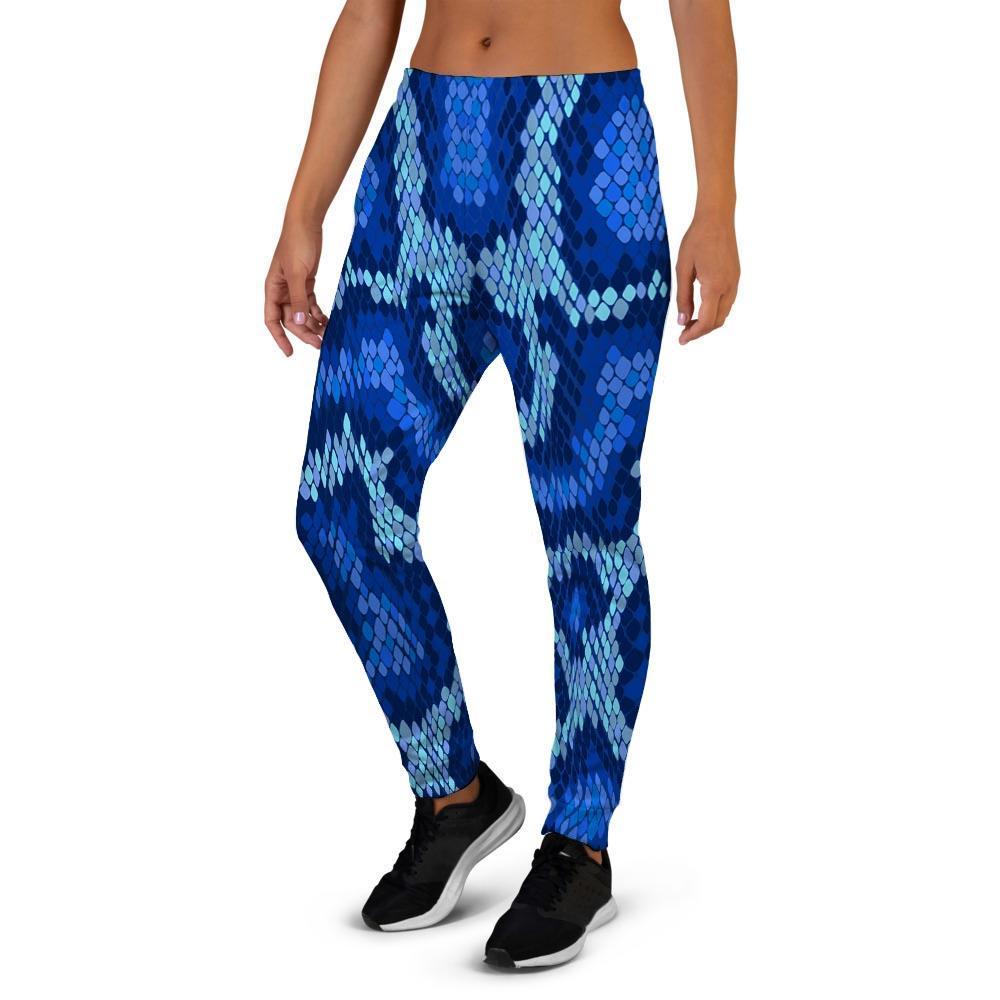 Blue Snakeskin Print Women's Joggers-grizzshop