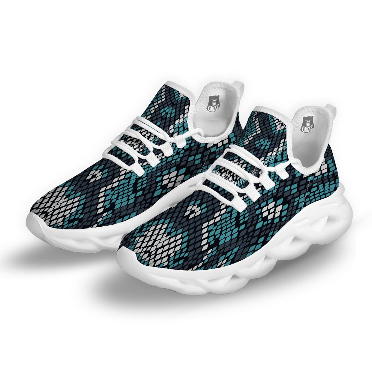 Blue Snakeskin White Running Shoes-grizzshop