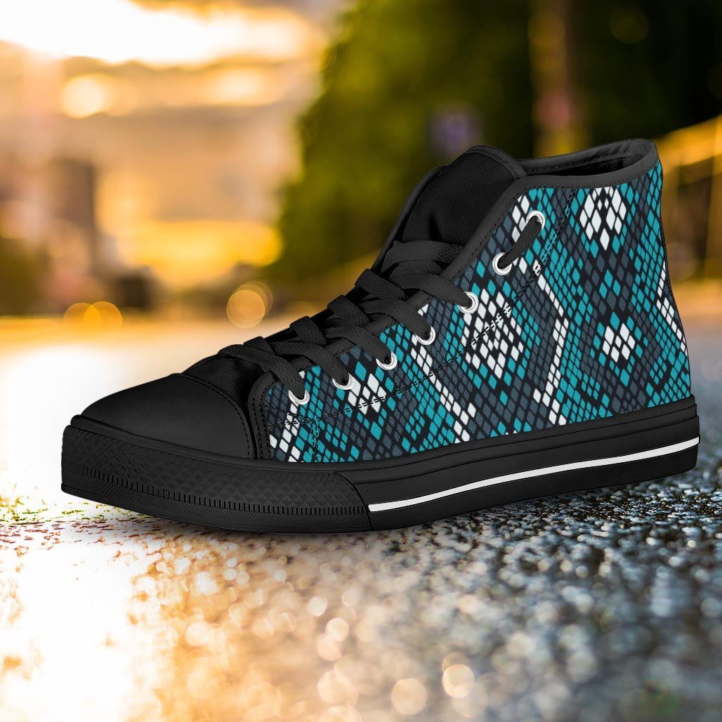 Blue Snakeskin Women's High Top Shoes-grizzshop