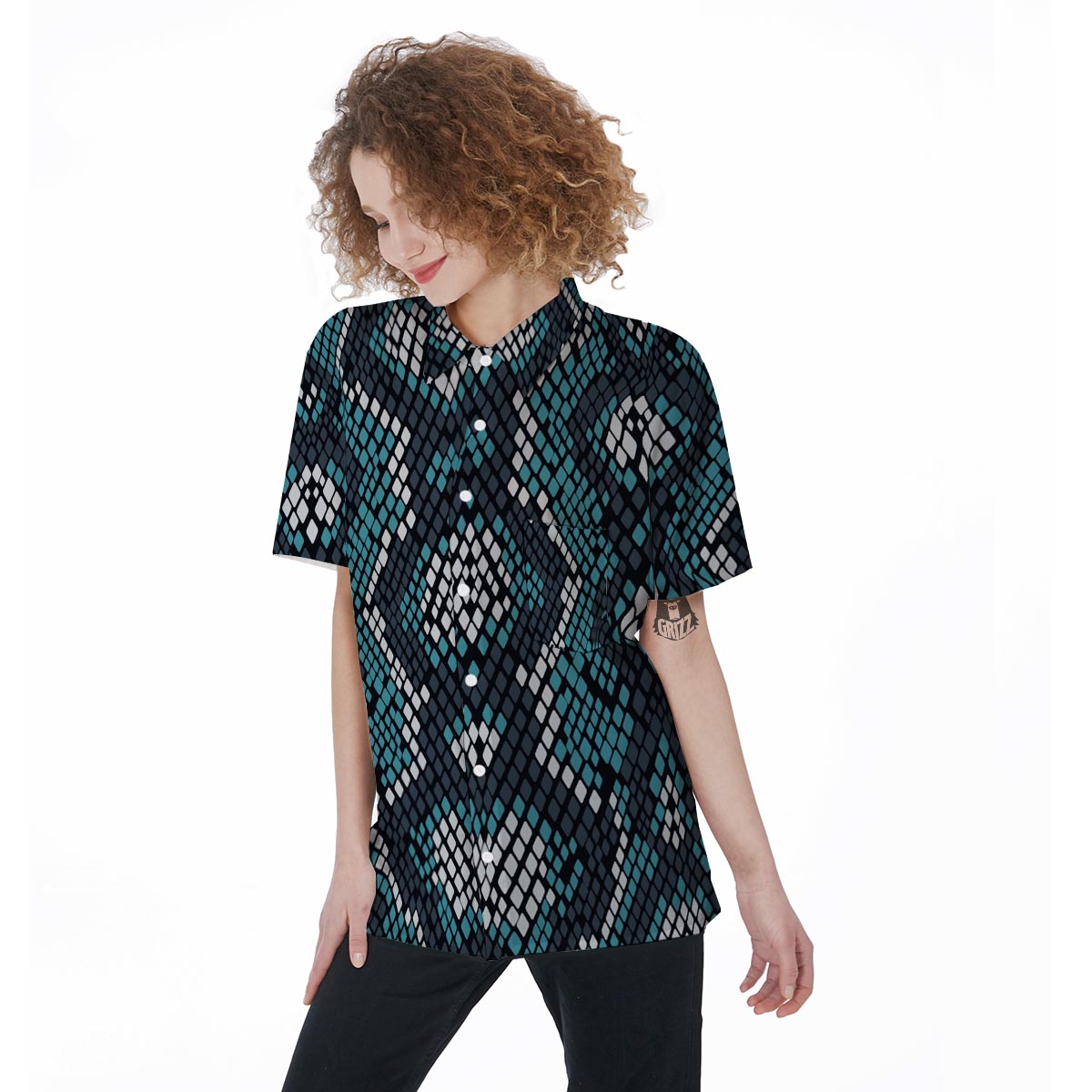 Blue Snakeskin Women's Short Sleeve Shirts-grizzshop