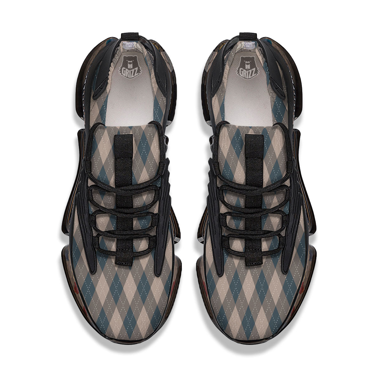 Blue Spruce And Beige Argyle Print Pattern Black Gym Shoes-grizzshop