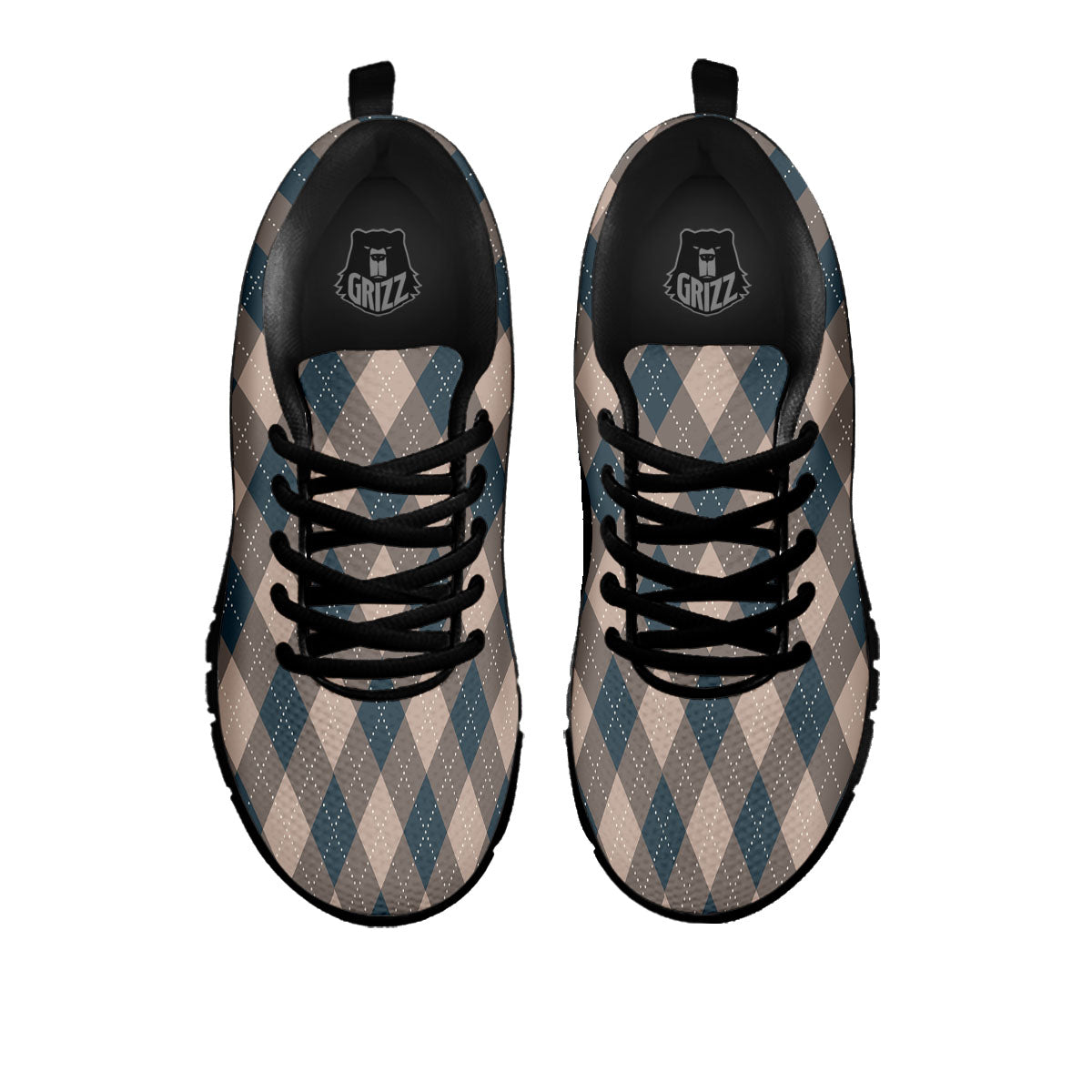 Blue Spruce And Beige Argyle Print Pattern Black Sneaker-grizzshop