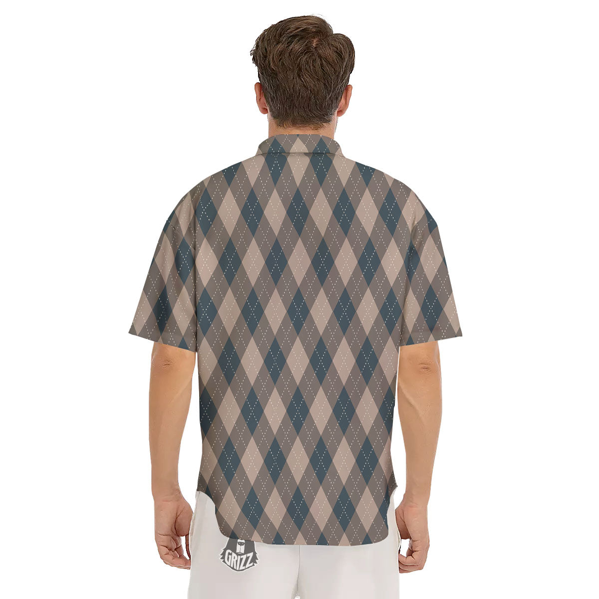 Blue Spruce And Beige Argyle Print Pattern Men's Short Sleeve Shirts-grizzshop