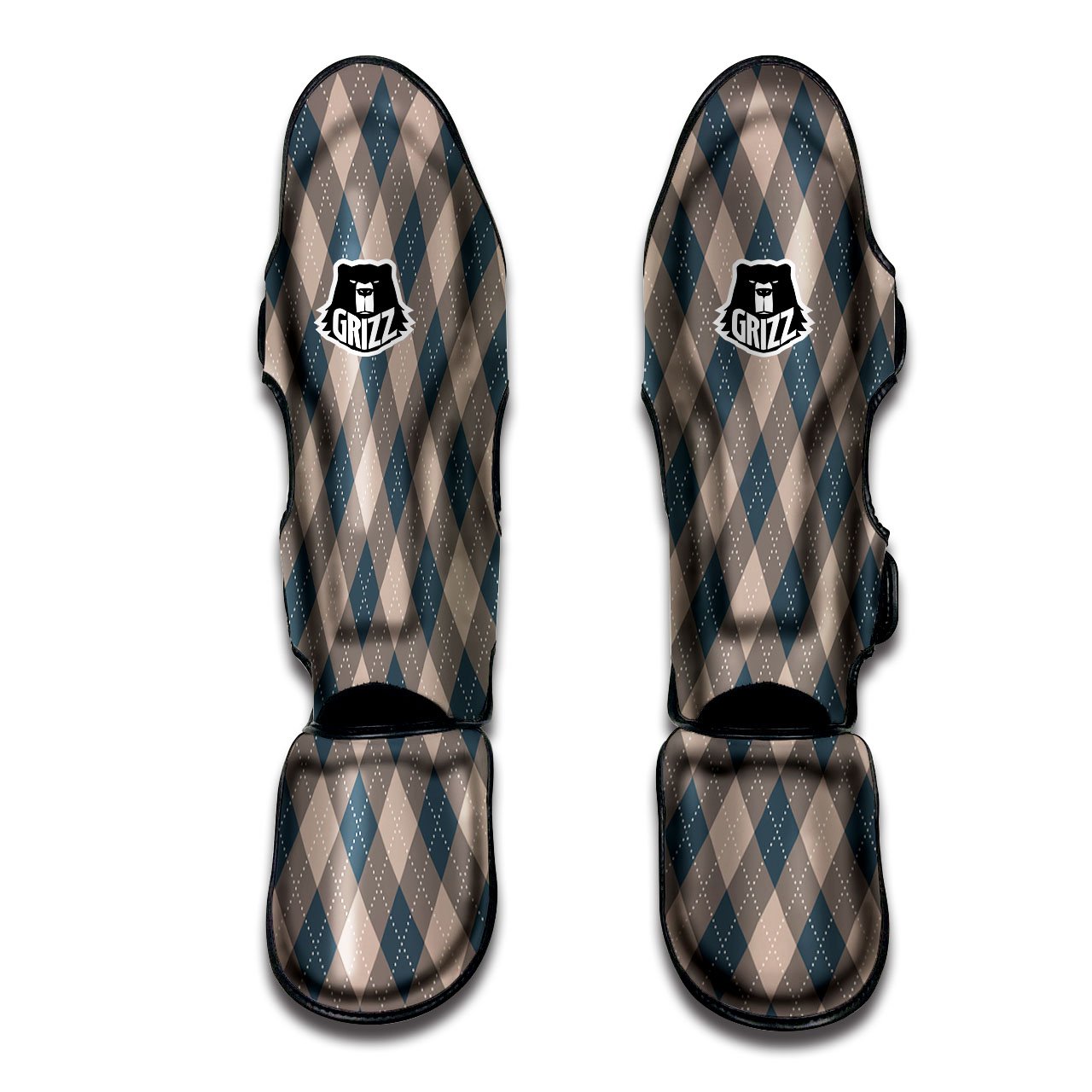 Blue Spruce And Beige Argyle Print Pattern Muay Thai Shin Guards-grizzshop