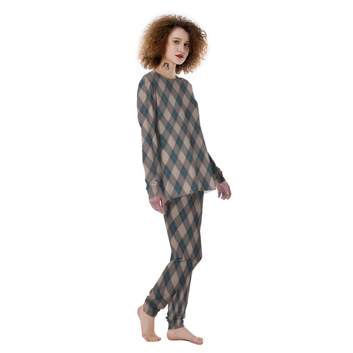 Blue Spruce And Beige Argyle Print Pattern Women's Pajamas-grizzshop