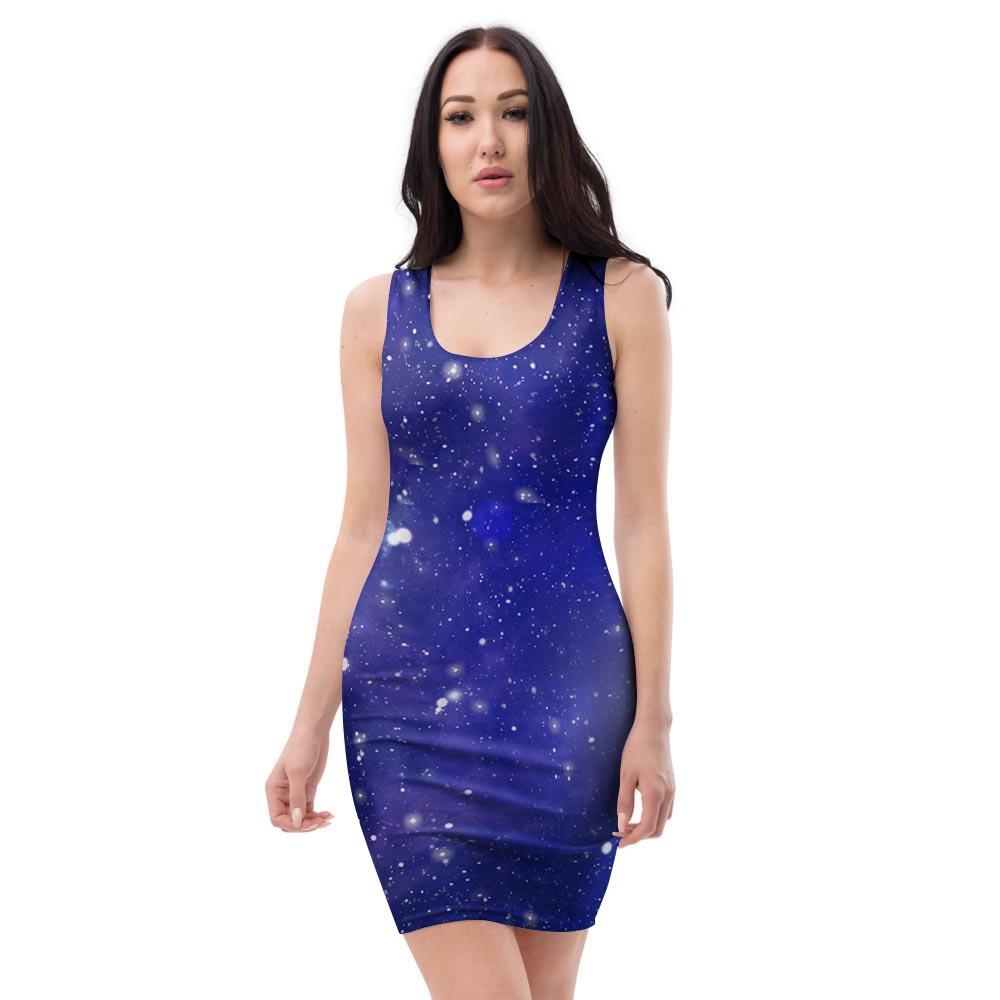 Blue Stardust Space Galaxy Bodycon Dress-grizzshop