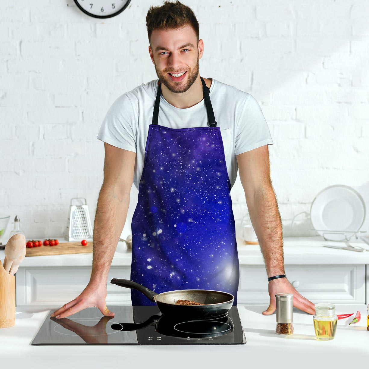 Blue Stardust Space Galaxy Men's Apron-grizzshop