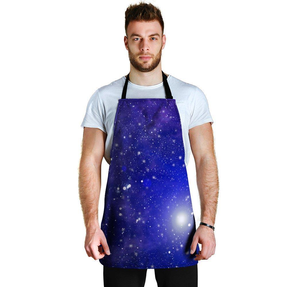 Blue Stardust Space Galaxy Men's Apron-grizzshop