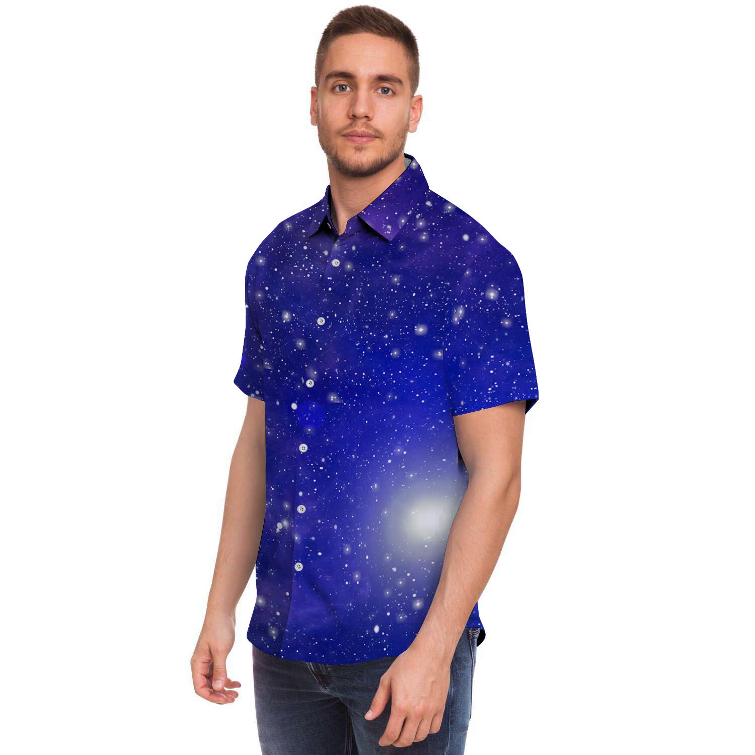 Blue Stardust Space Galaxy Men's Short Sleeve Shirt-grizzshop