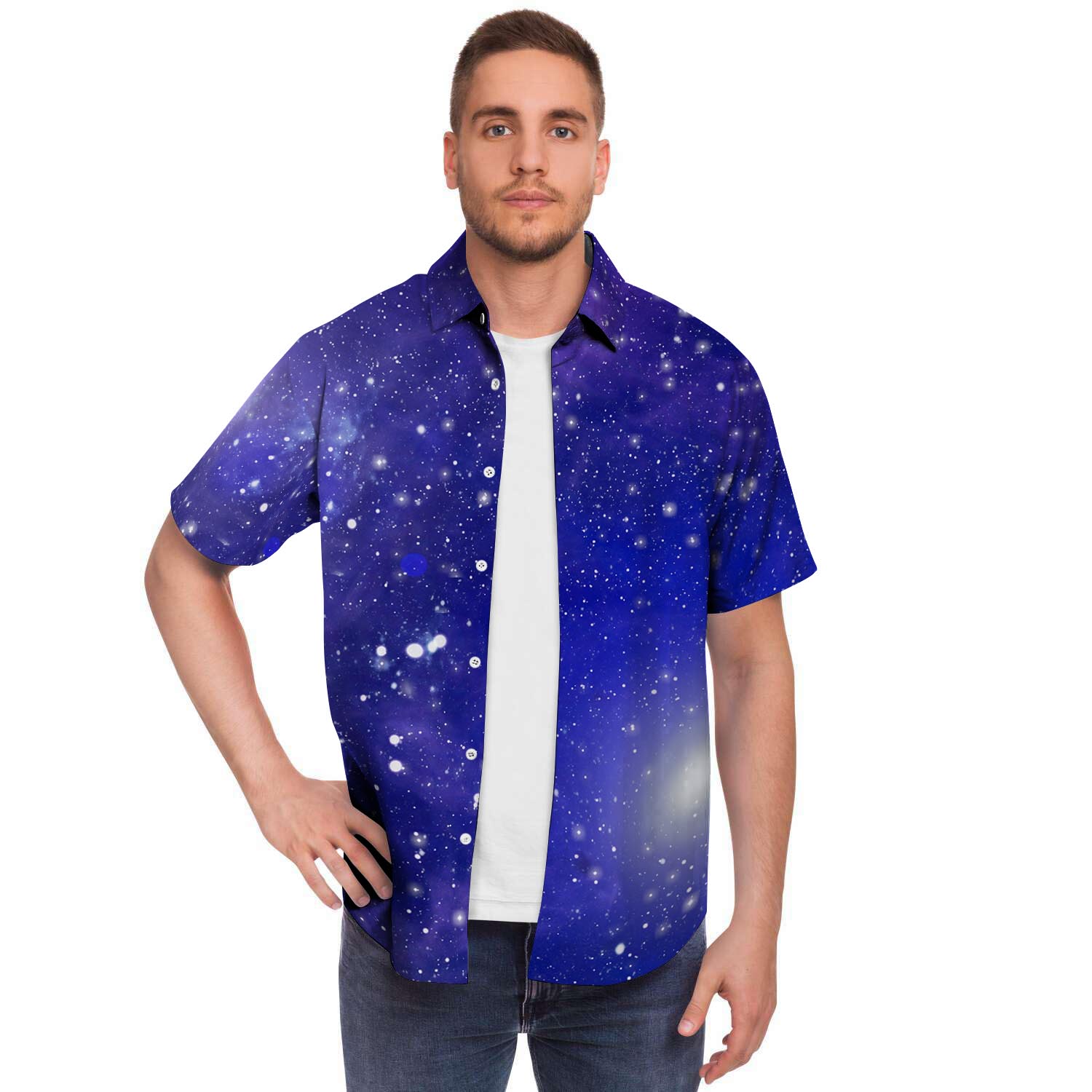 Blue Stardust Space Galaxy Men's Short Sleeve Shirt-grizzshop