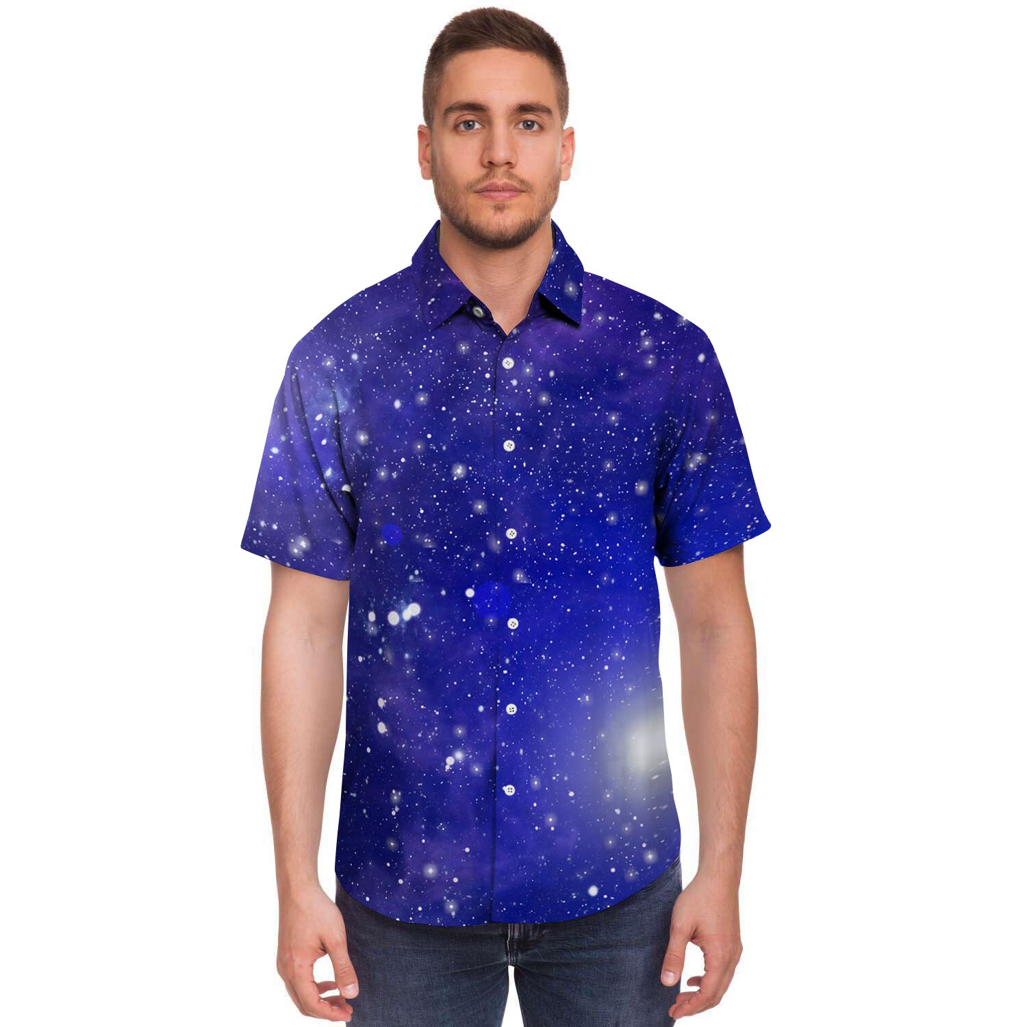 Blue Stardust Space Galaxy Men's Short Sleeve Shirt-grizzshop