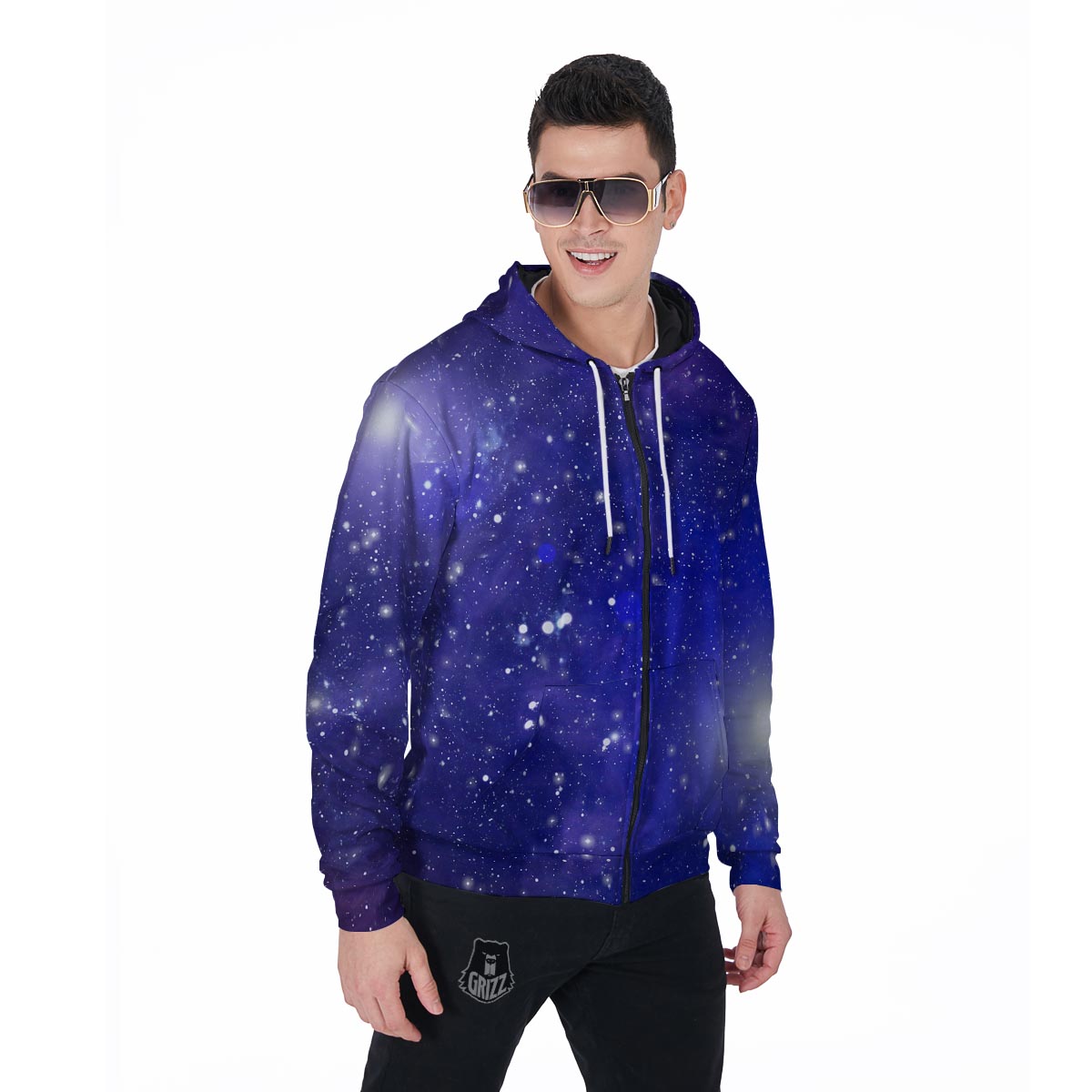 Blue Stardust Space Galaxy Men's Zip Up Hoodie-grizzshop