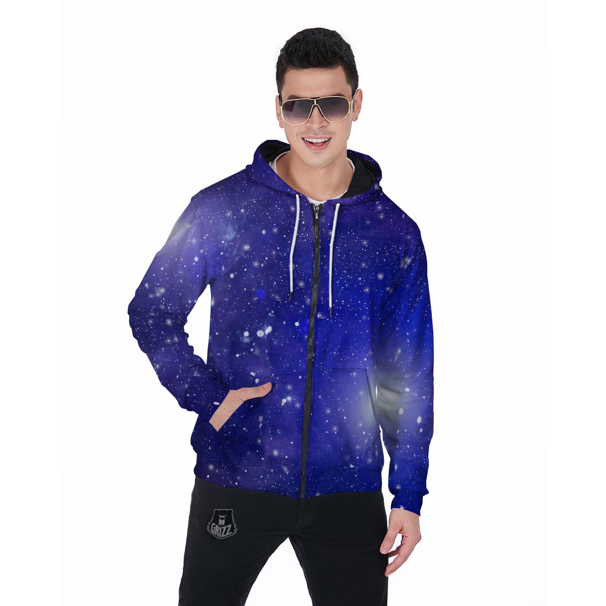 Blue Stardust Space Galaxy Men's Zip Up Hoodie-grizzshop