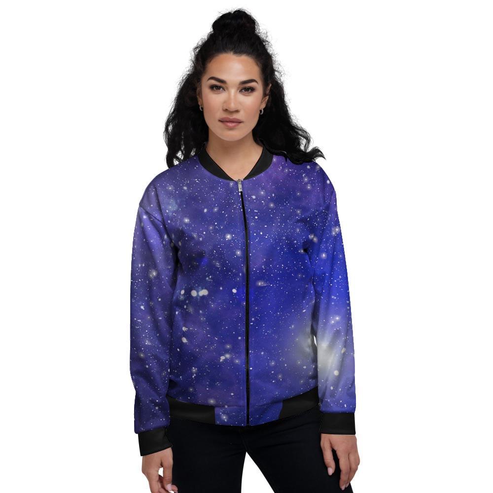 Blue Stardust Space Galaxy Women's Bomber Jacket-grizzshop