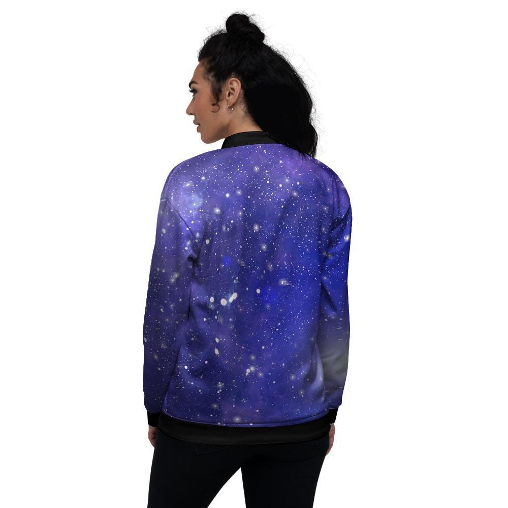 Blue Stardust Space Galaxy Women's Bomber Jacket-grizzshop