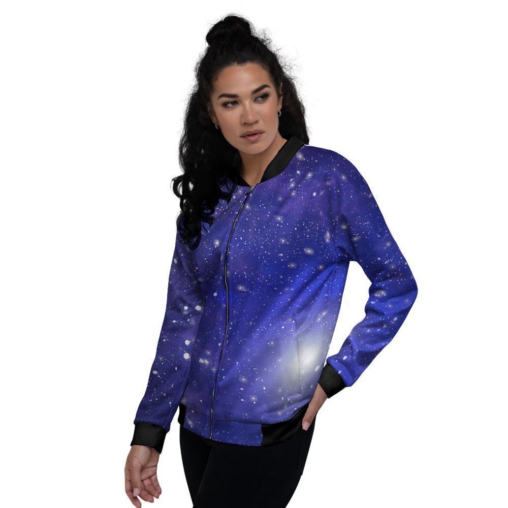 Blue Stardust Space Galaxy Women's Bomber Jacket-grizzshop