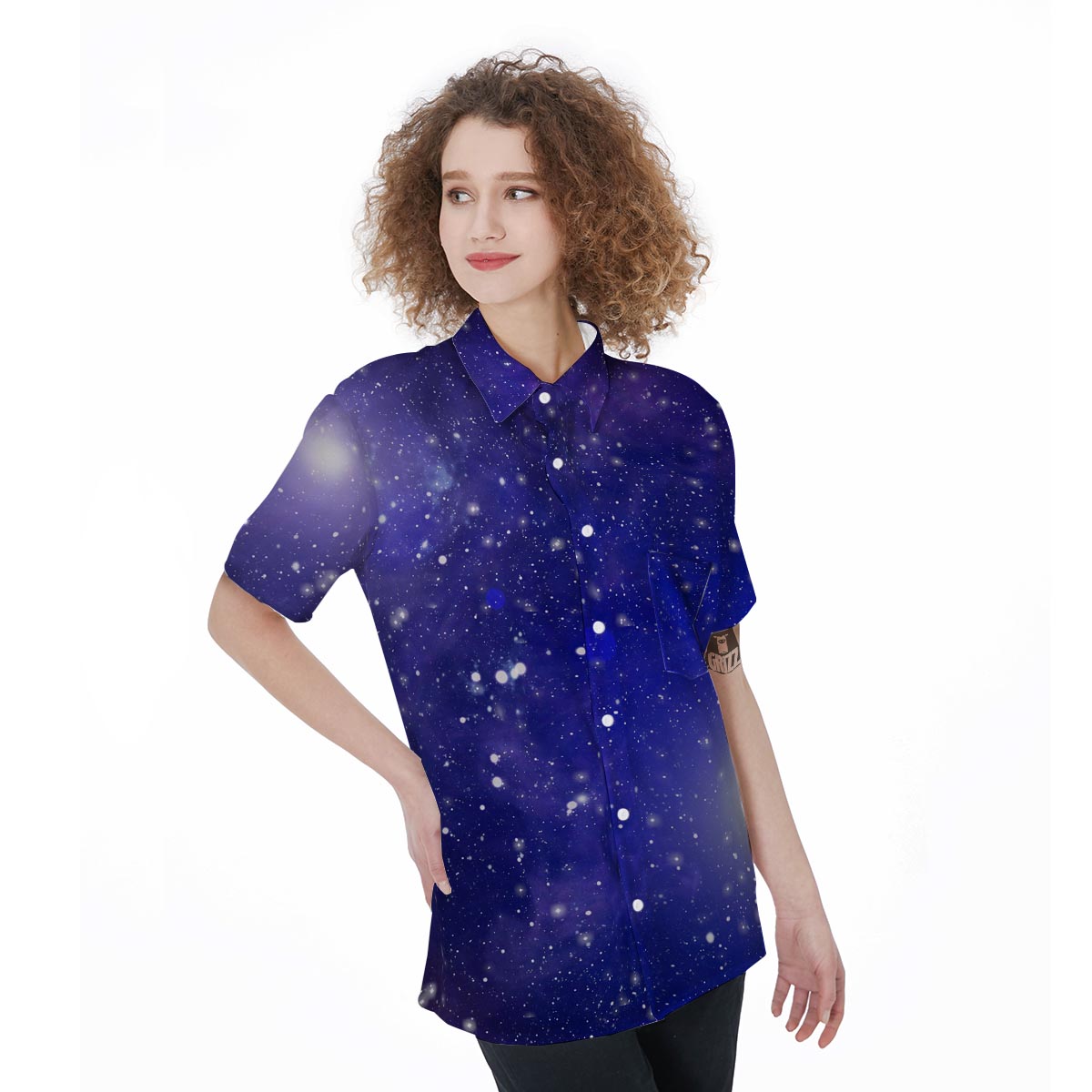 Blue Stardust Space Galaxy Women's Short Sleeve Shirts-grizzshop