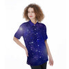 Blue Stardust Space Galaxy Women's Short Sleeve Shirts-grizzshop