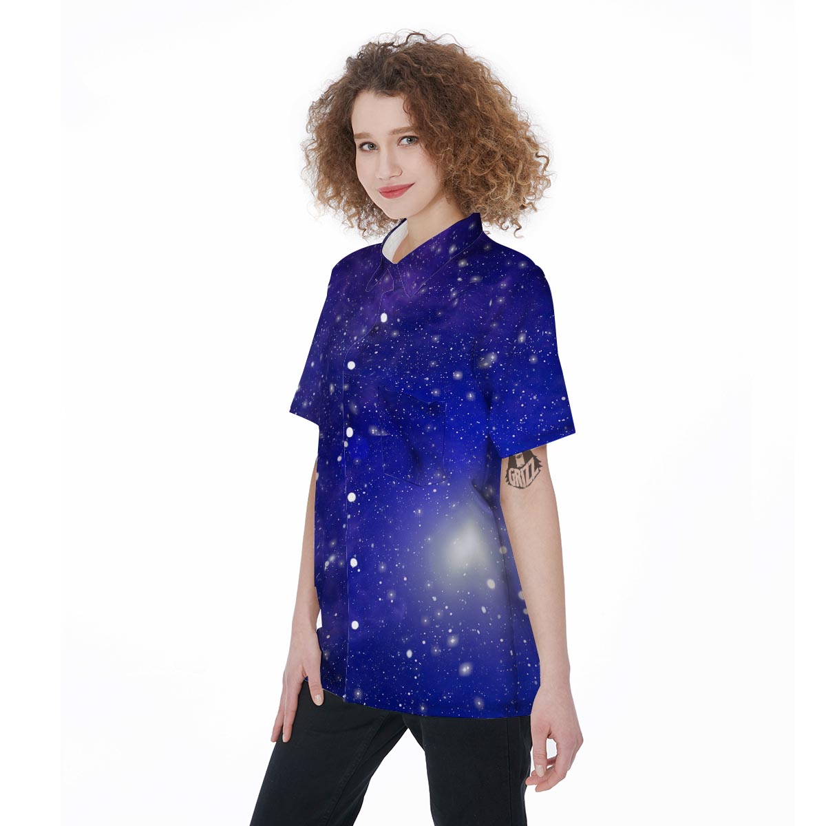 Blue Stardust Space Galaxy Women's Short Sleeve Shirts-grizzshop