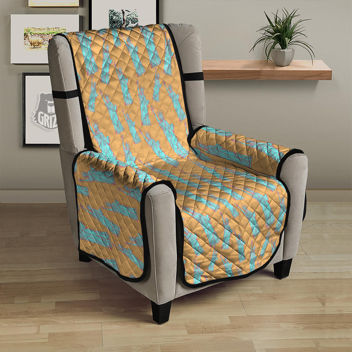 Blue Statue Of Liberty Print Pattern Armchair Protector-grizzshop