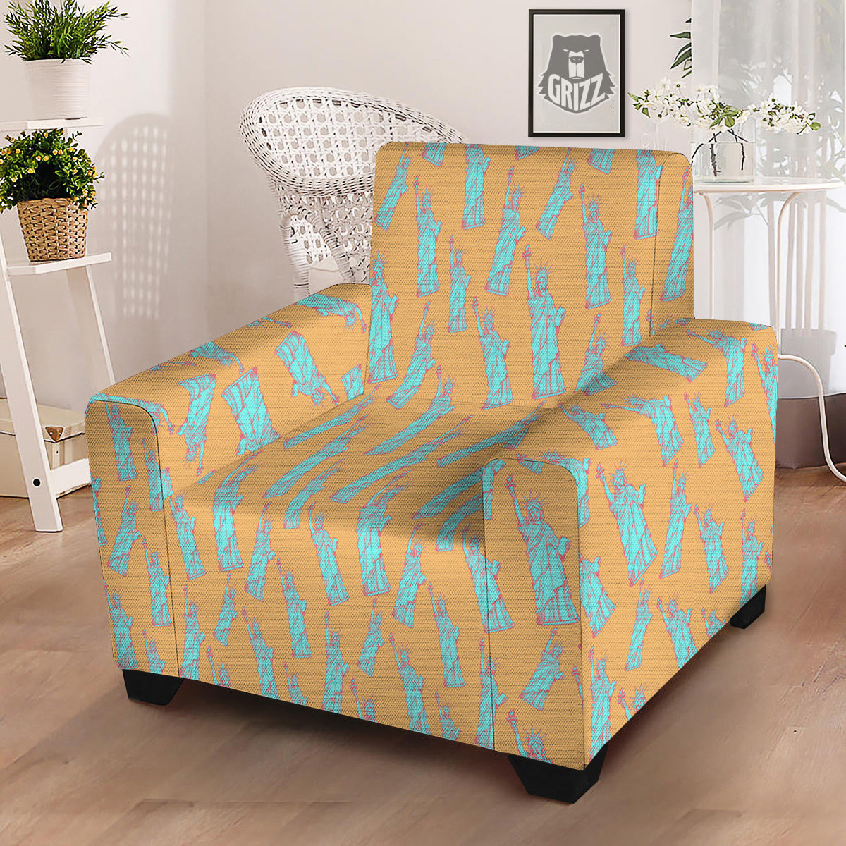 Blue Statue Of Liberty Print Pattern Armchair Slipcover-grizzshop