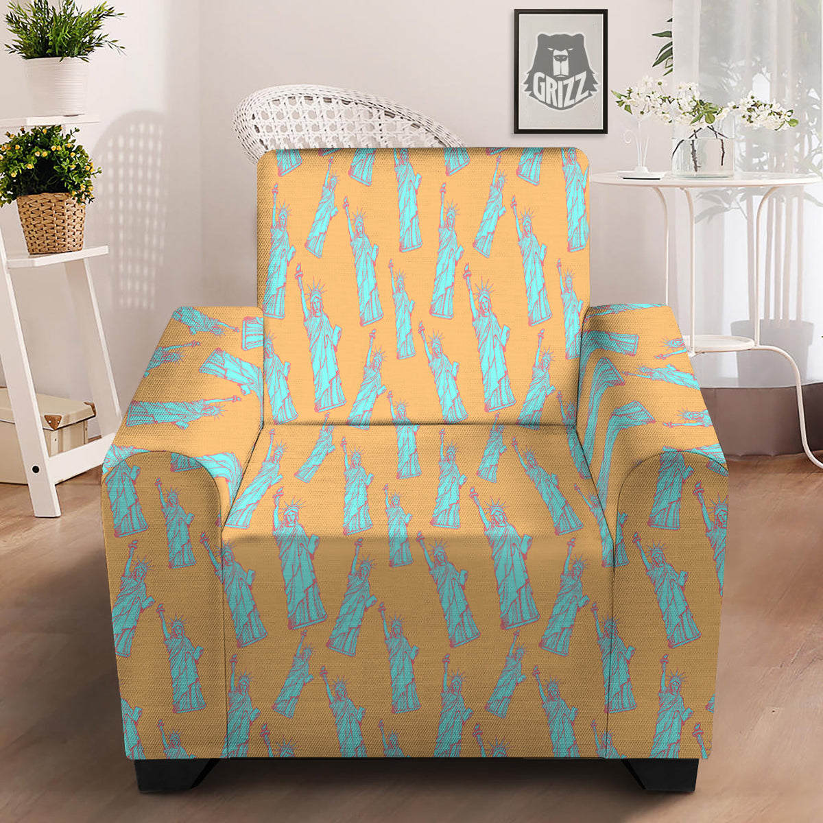 Blue Statue Of Liberty Print Pattern Armchair Slipcover-grizzshop