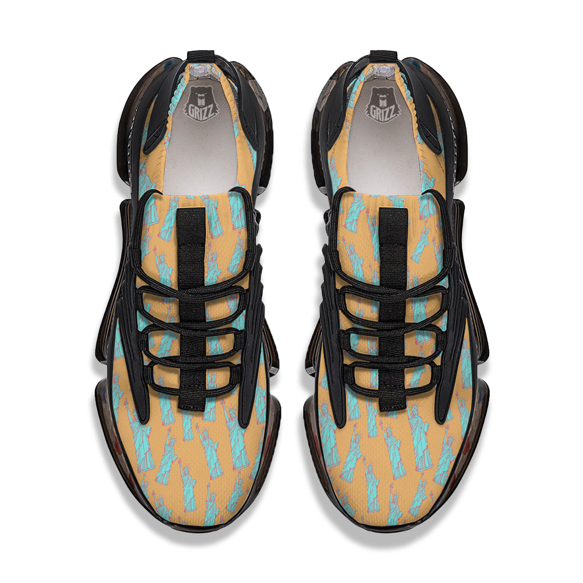 Blue Statue Of Liberty Print Pattern Black Gym Shoes-grizzshop