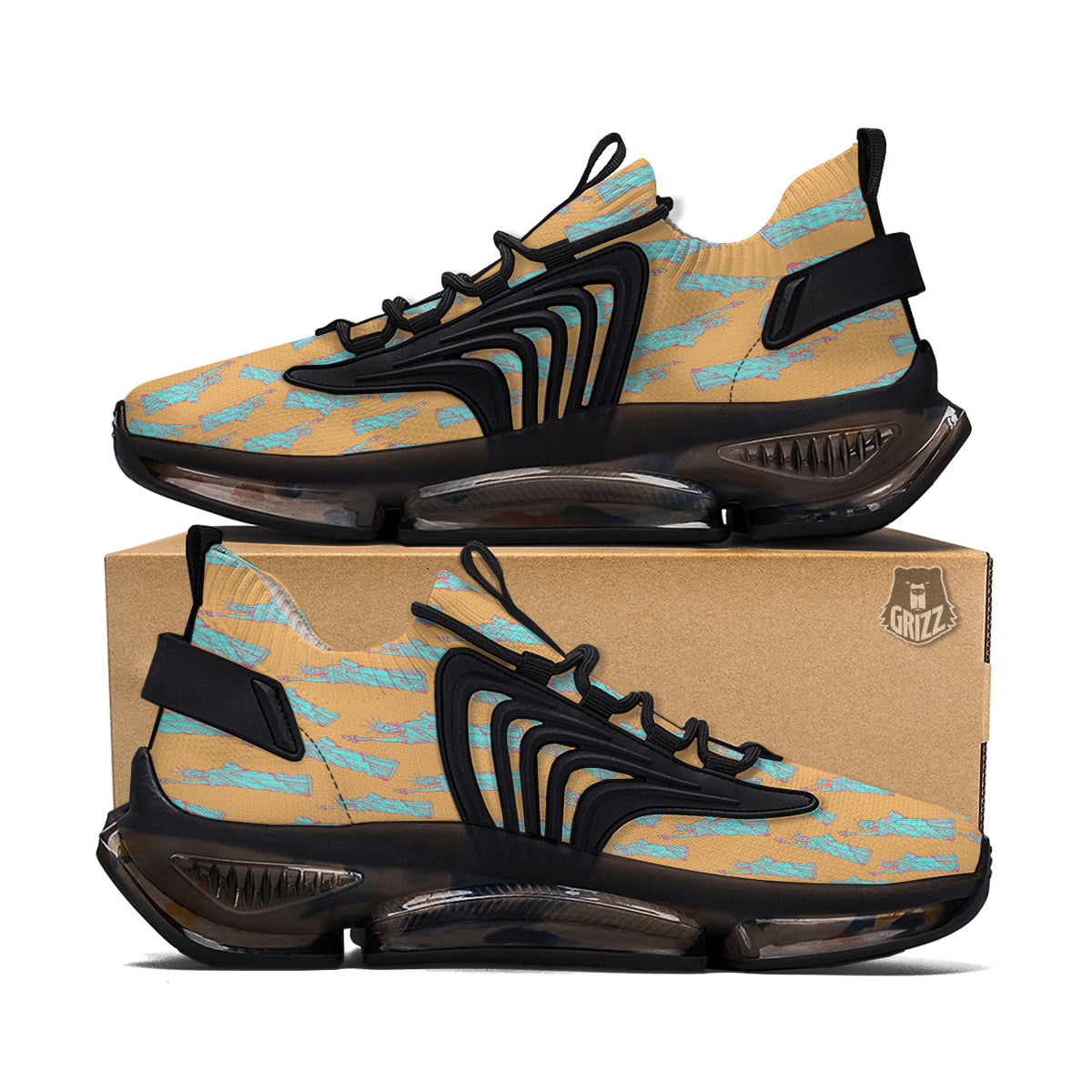 Blue Statue Of Liberty Print Pattern Black Gym Shoes-grizzshop