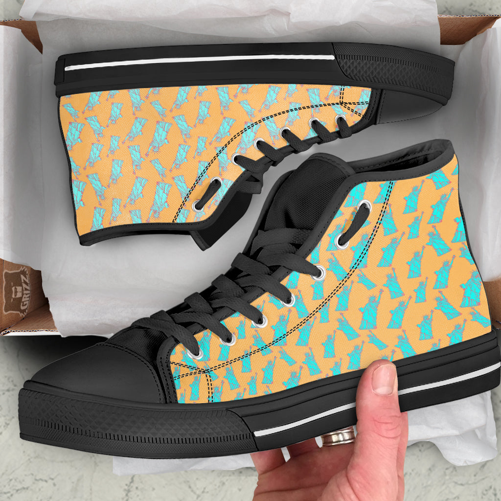 Blue Statue Of Liberty Print Pattern Black High Top Shoes-grizzshop