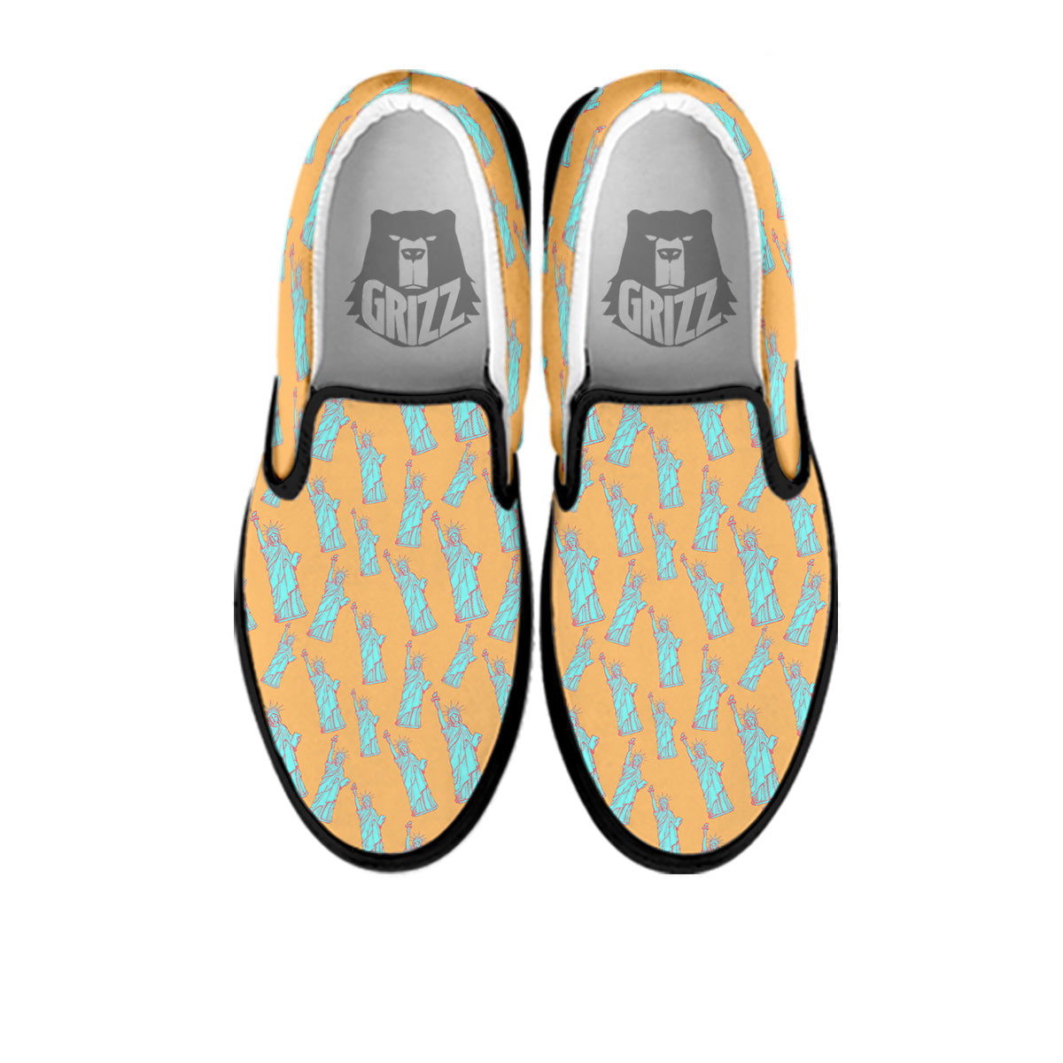 Blue Statue Of Liberty Print Pattern Black Slip On Shoes-grizzshop