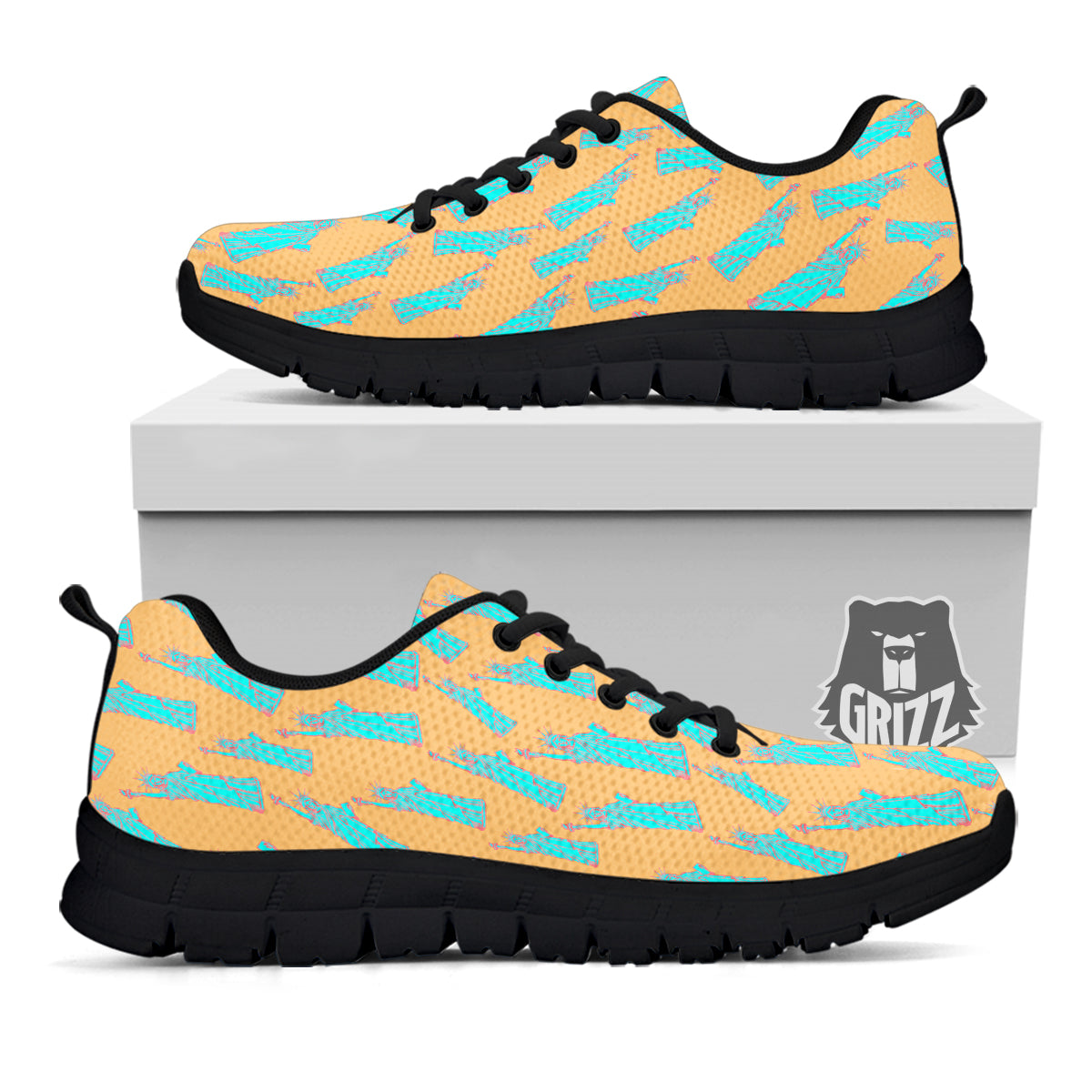 Blue Statue Of Liberty Print Pattern Black Sneaker-grizzshop